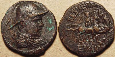 Eucratides I, Bronze double, 171-145 BC